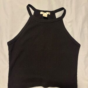 Bozzolo Black Ribbed Halter Crop Tank